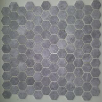     hexagon matte zilvergrijze marmerlook mozaïek 2,7 x 3 cm op matje per m2