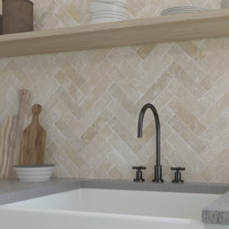     Visgraat lichte travertin look vloertegel 6,2 x 23,5 cm per 0,58 m2
