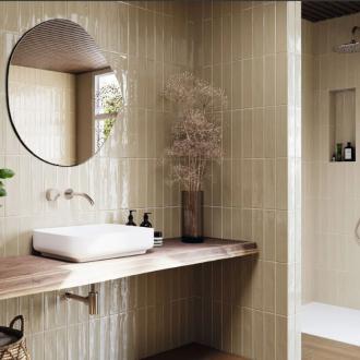     City half tile koffiecreme visgraat tegel 7,5x30 cm handgevormd 
