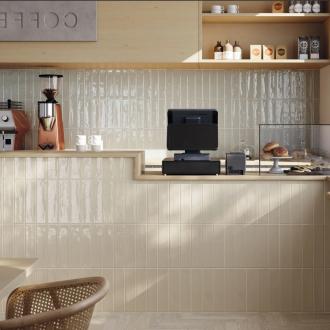     City half tile zandcreme visgraat tegel 7,5x30 cm handgevormd 
