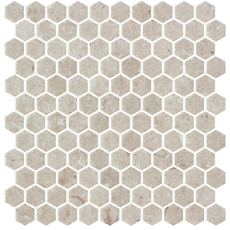     hexagon limestone zandkleur mozaïek 2,7 x 3 cm op matje per 0,53 m2
