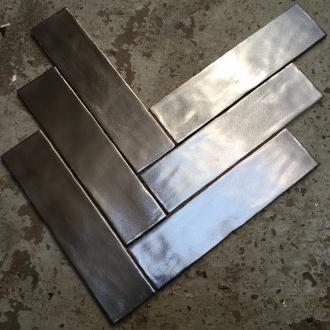    Half tile metallic silver 7,5 x 30 cm visgraat per 0,5 m2
